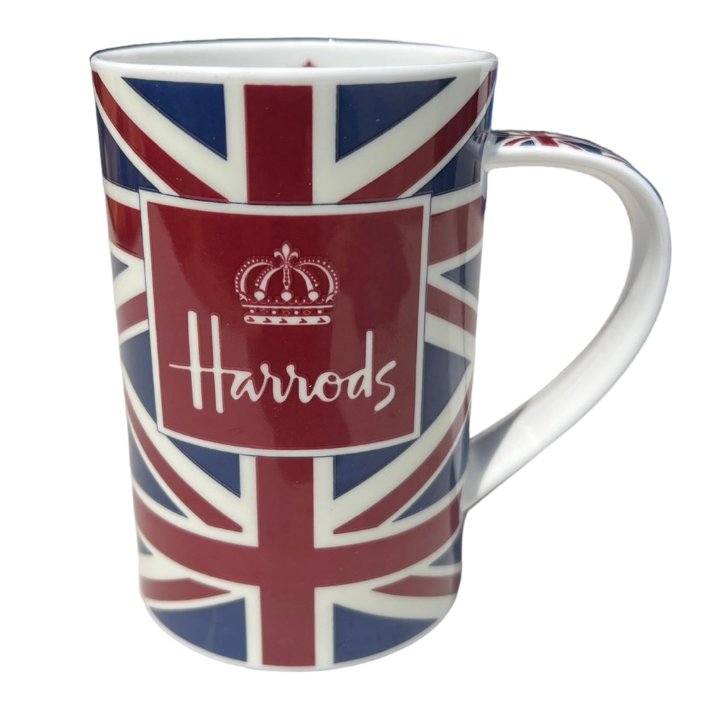 Harrods Union Jack Tall Coffee Cup Mug Fine Bone China Made in England